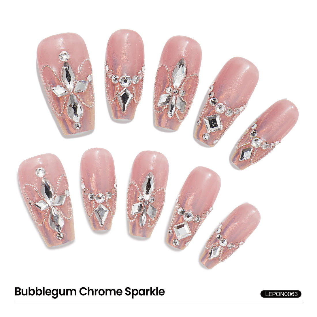 Medium Almond-Shaped Light Pink Luxury Swarovski Crystals Decor Design Nail Art Set Handmade Press On Nail