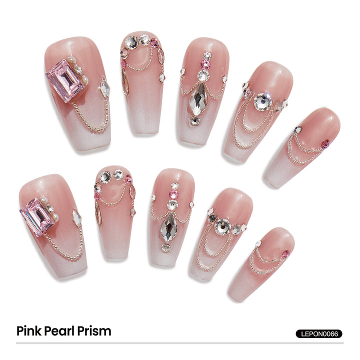 Medium Coffin-Shaped Nude Full Swarovski Crystals Decor Fake Nails Wedding Series Handmade Press On Nails