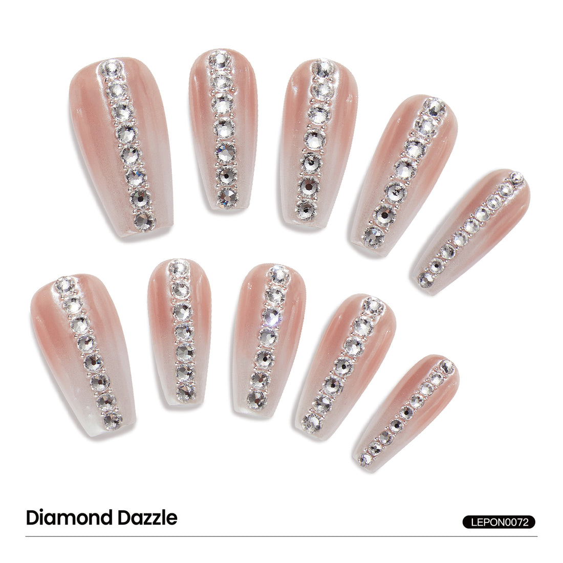 Medium Coffin-Shaped Nude Gradient Smudged False Nails Full Swarovski Crystals Decor Handmade Press-On Nails