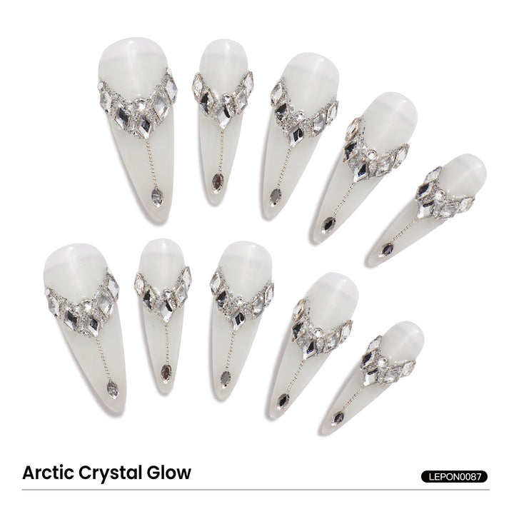 Long Stiletto-Shaped Fake Nail Milky White Nail Art With Luxury  Swarovski Crystals Decor Luxury Press On Nail Handmade