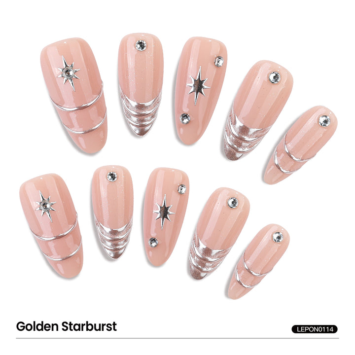 Medium Almond-Shaped Nail Art Nude French Tips 3D Water Ripple Design Handmade Press On Nail