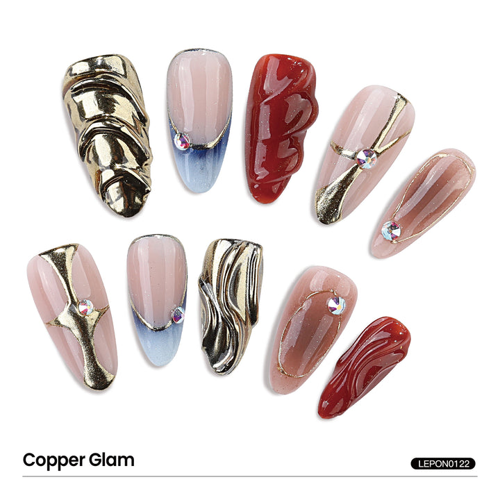 Modern Punk Street Personality 3d Wave Decoration Medium Almond Nails For Festivals,Parties And Daily Wear