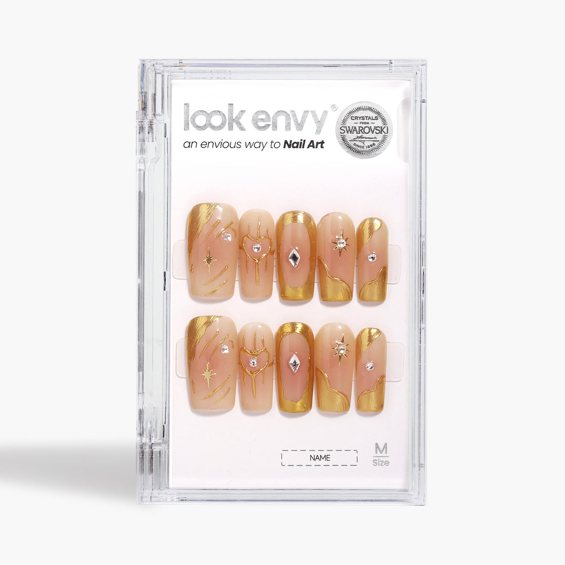 Handmade Press on nails Square-Shaped Blush Gradient With Gold Line Music Notes Nail Art Set