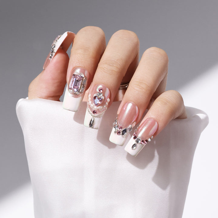 Handmade Nail Art Medium Square-Shaped Full Luxury Swarovski Crystals Decor Press-On Nails